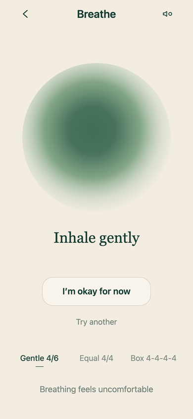 Breathe session with a soft circle rhythm